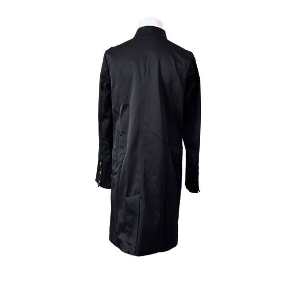 Dana Buchman Black Trench Coat Zebra Lining Mandarin Collar sz XS Weathergear - Picture 3 of 12
